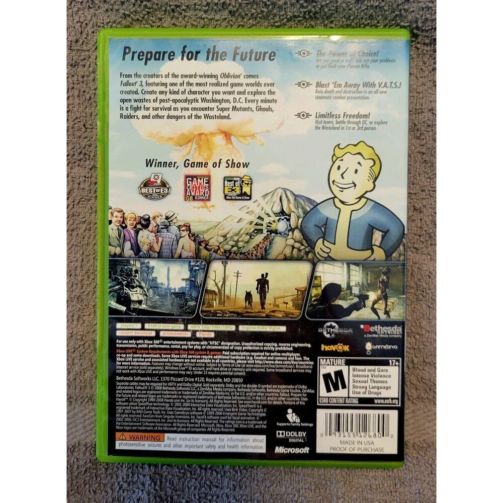 Microsoft Xbox 360: FALLOUT 3,CIB, POSTER INCLUDED, TESTED, FAST SHIPPING